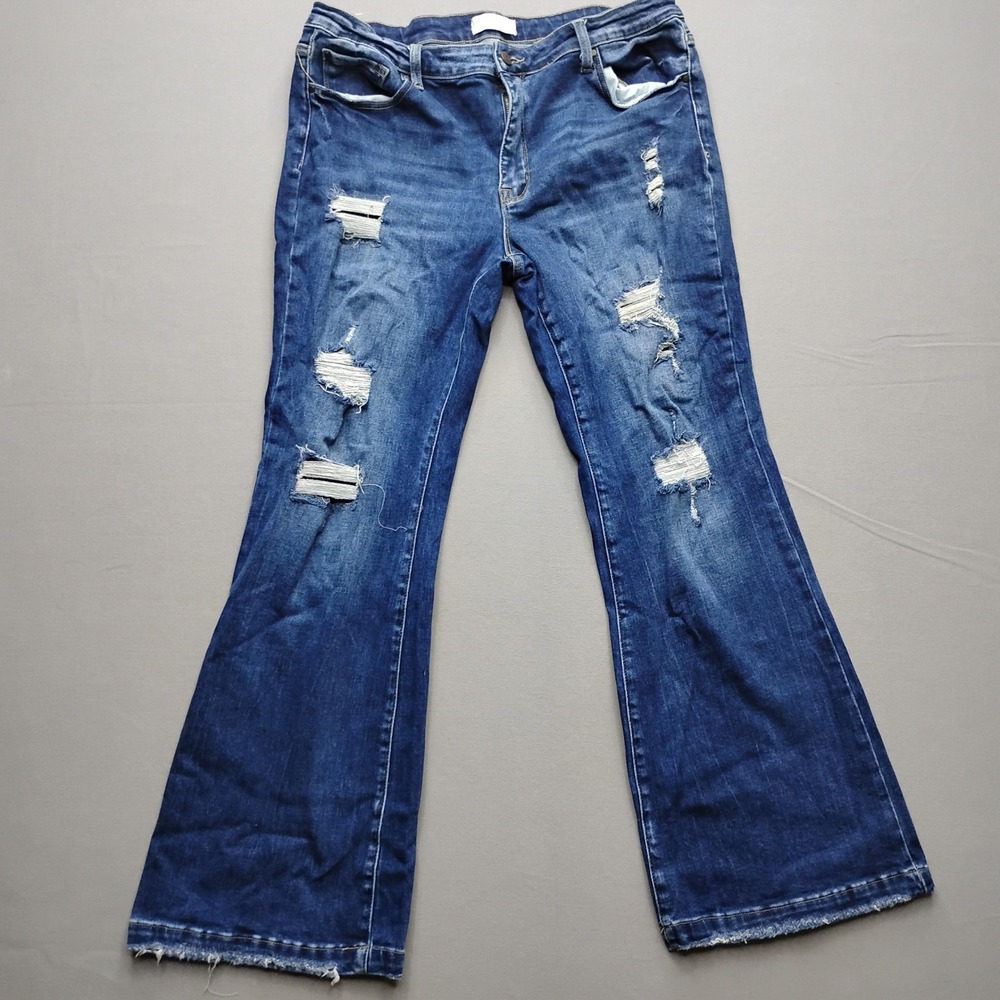 Petra 153 Womens Distressed Flare Leg Jeans Blue Denim Size 16W PX221FM-MD